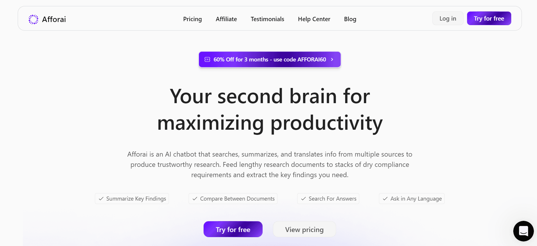 Afforai - AI Chatbot and Research Assistant