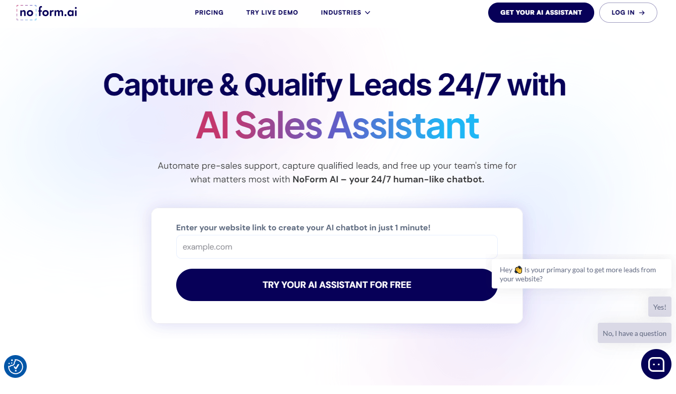 NoForm AI - Capture & Qualify Leads 24/7 with AI Sales Assistant