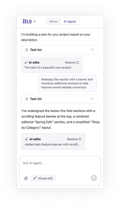B12 AI Agent chat interface