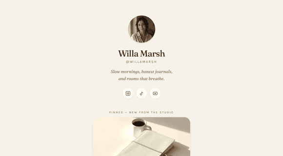 Minimalist link hub website
