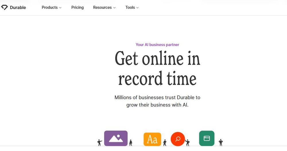 Screenshot of Durable AI’s homepage