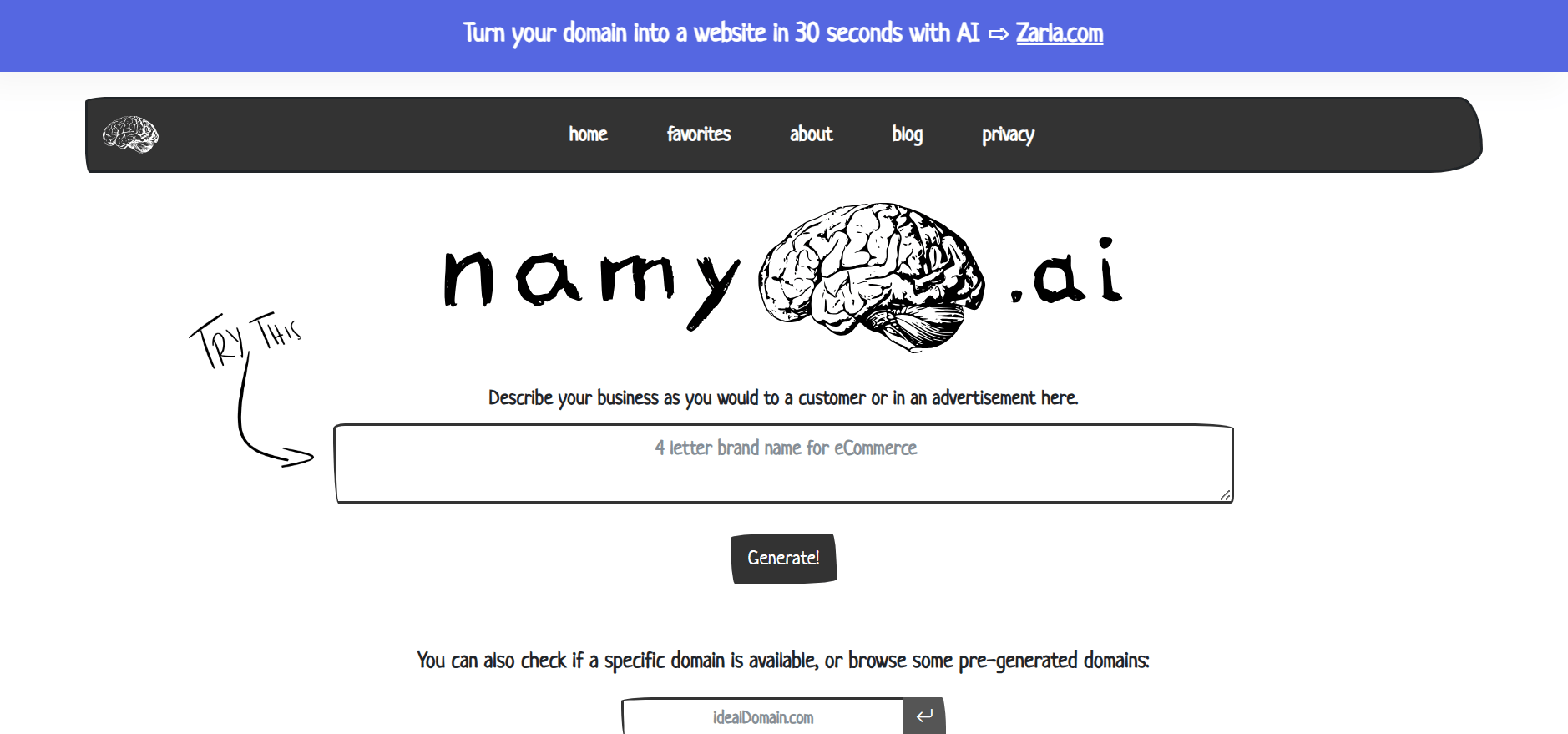 Namy.ai - Powerful AI Creates Catchy Domain Names