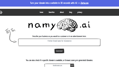 Namy.ai - Powerful AI Creates Catchy Domain Names