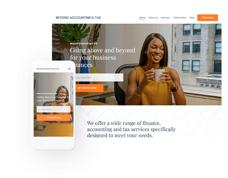 An accounting firm website built with B12, with a client portal link in the navigation