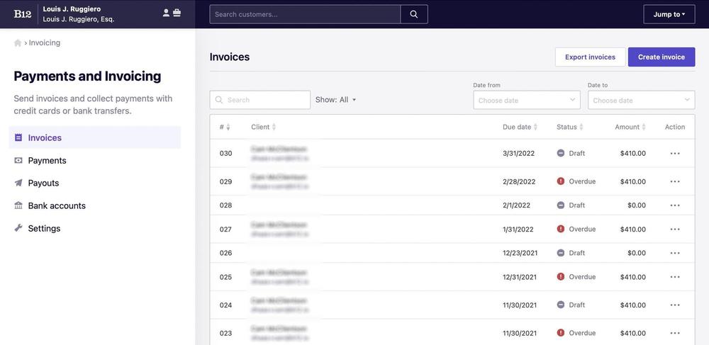 See your invoicing details in the Invoices table